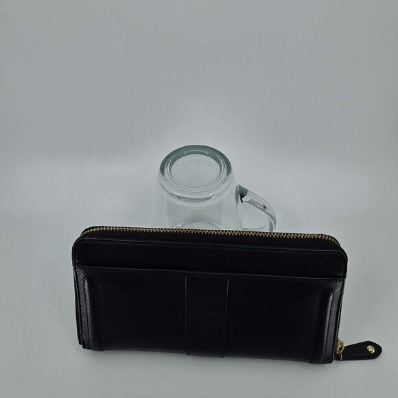 Coach Soho Black Leather Buckle Zip Around Accordion Wallet Gold Hardware - Picture 5 of 11